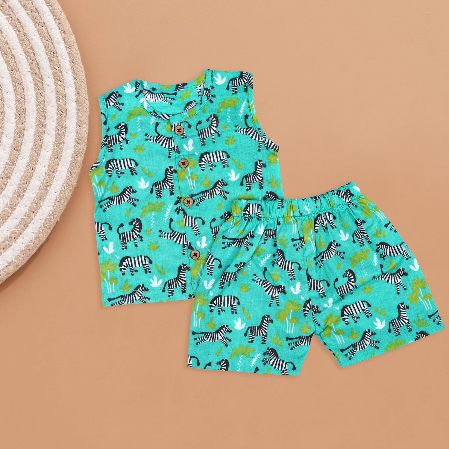 Playful Zebra Print Blue Cotton Jabla with Shorts – Wild and Adorable Boon Babies