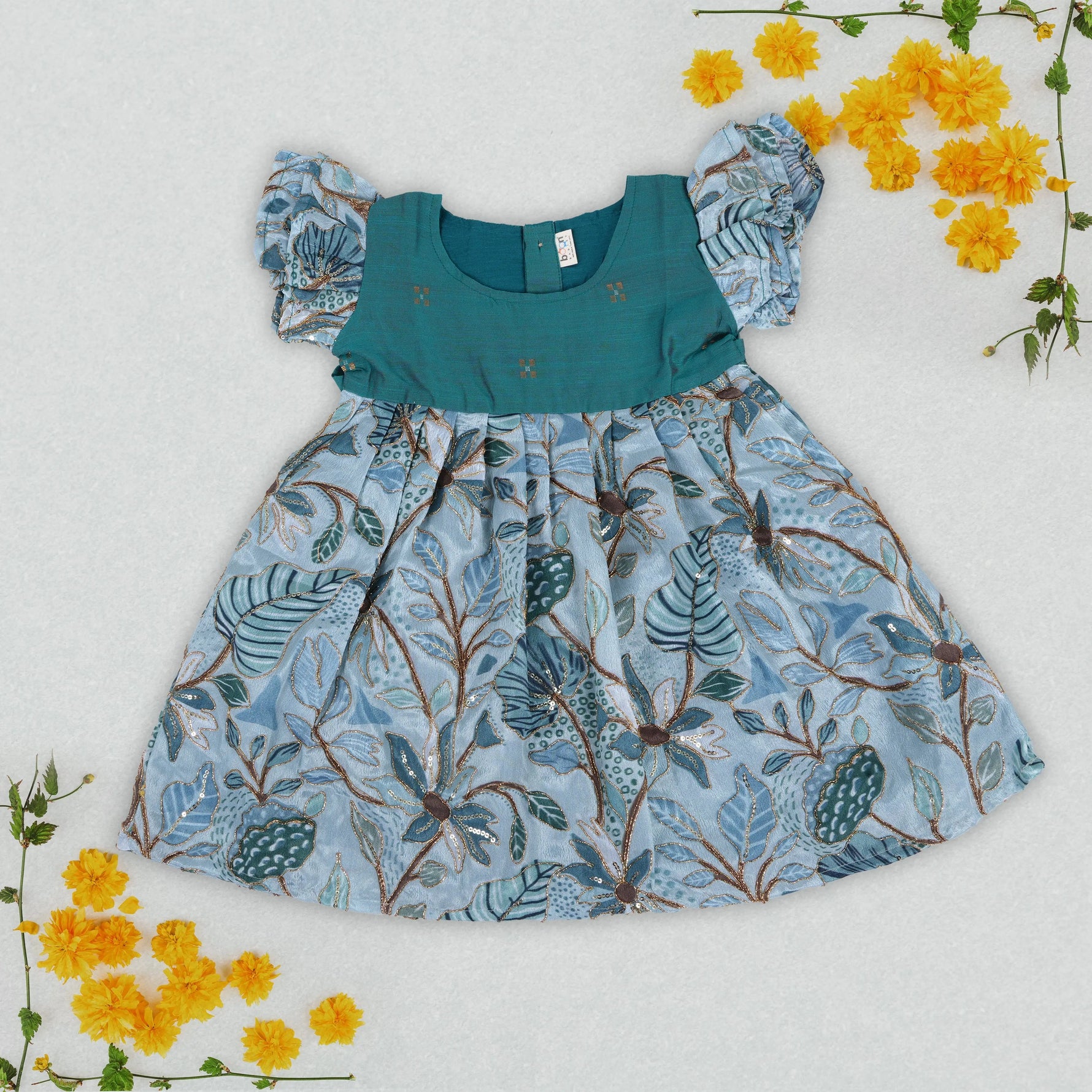 Adorable Green Fantasy - Embroidered Frock for Stylish Little Girls Boon Babies