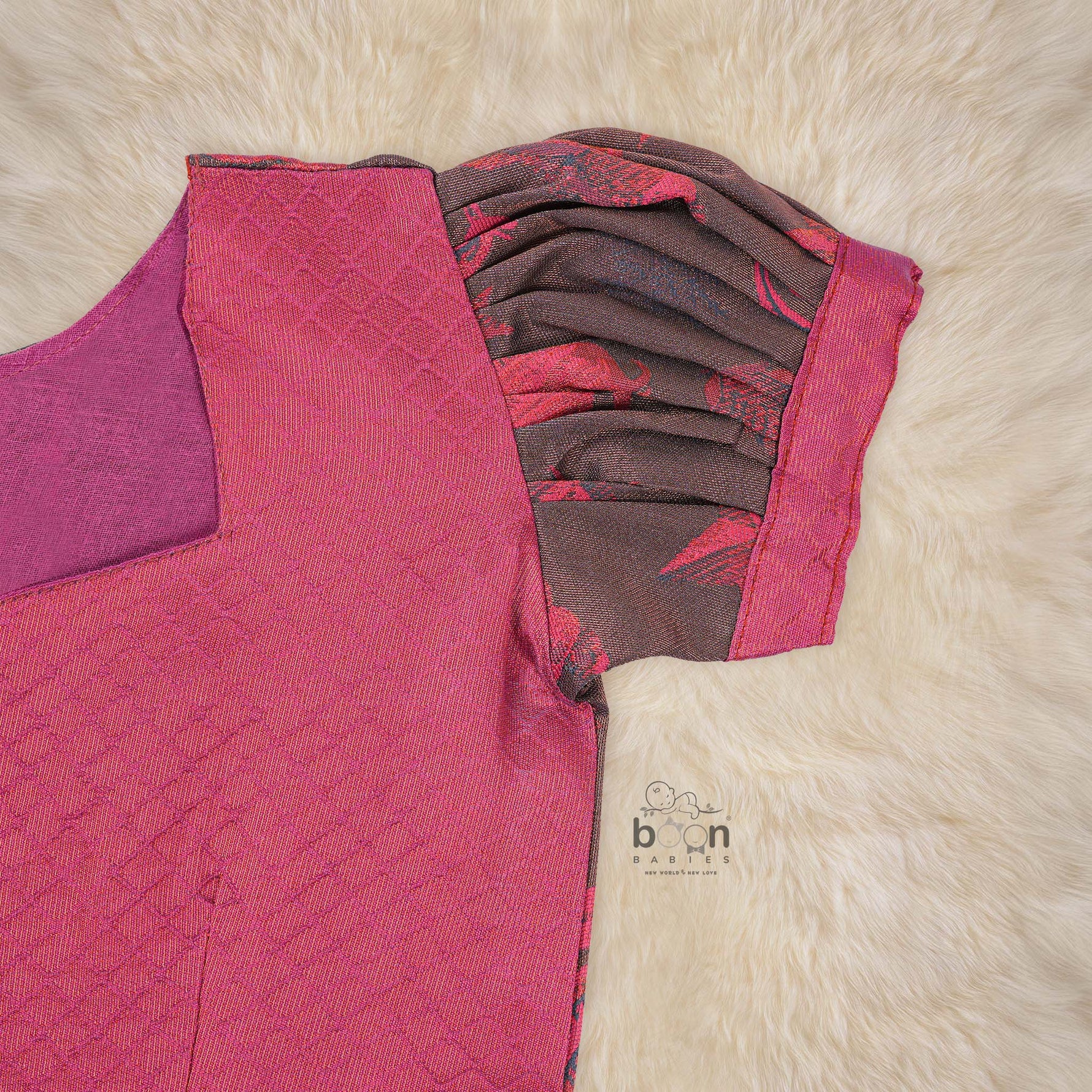 Traditional silk ethnic frock in Rani Pink and Brown for girls aged 1 to 5 years. Features zari motifs and puff sleeves – ideal for weddings and festivals.Traditional silk ethnic frock in Rani Pink and Brown for girls aged 1 to 5 years. Features zari motifs and puff sleeves – ideal for weddings and festivals.