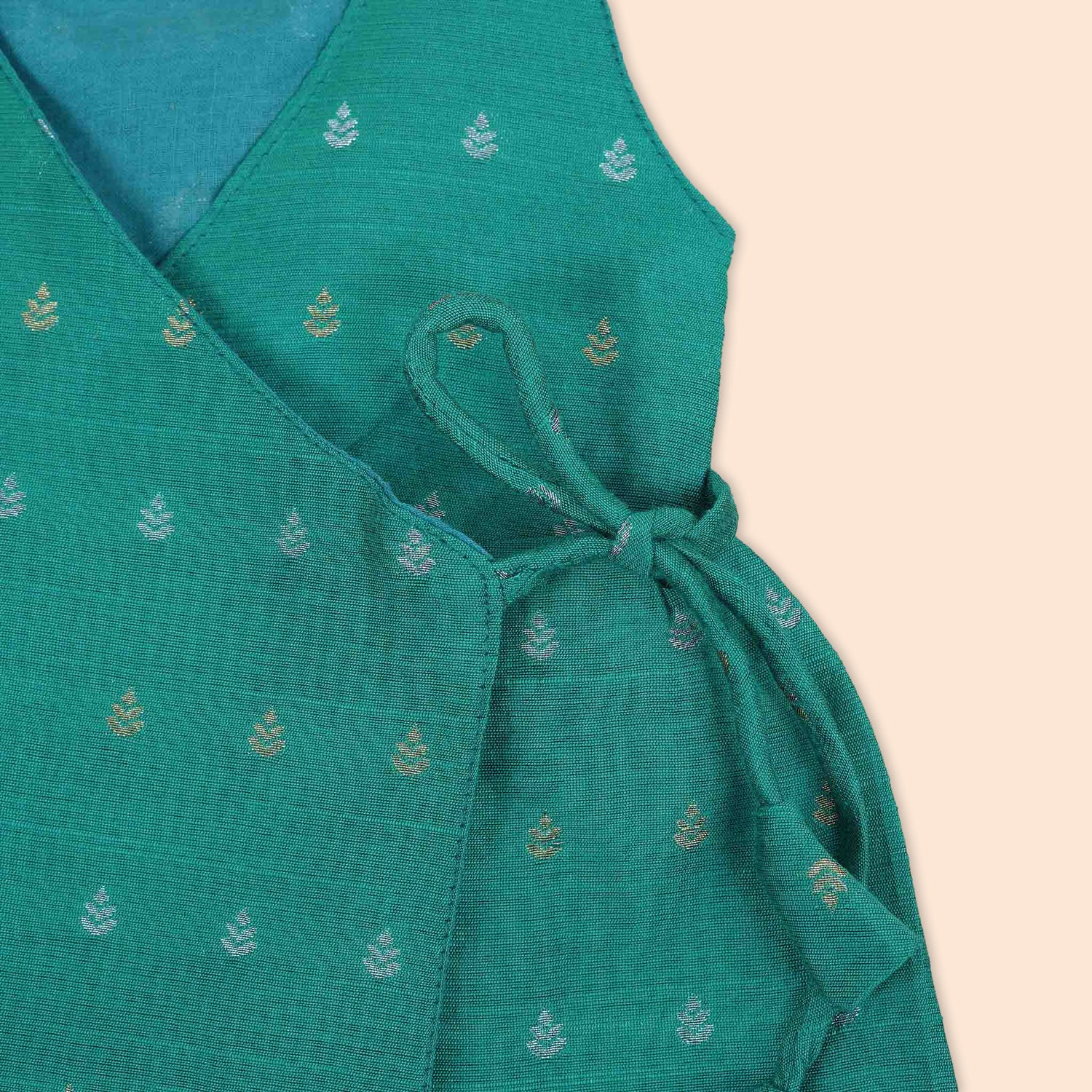 Graceful Aqua Green Baby Ethnic Side Knot Leaf Frock for Girls