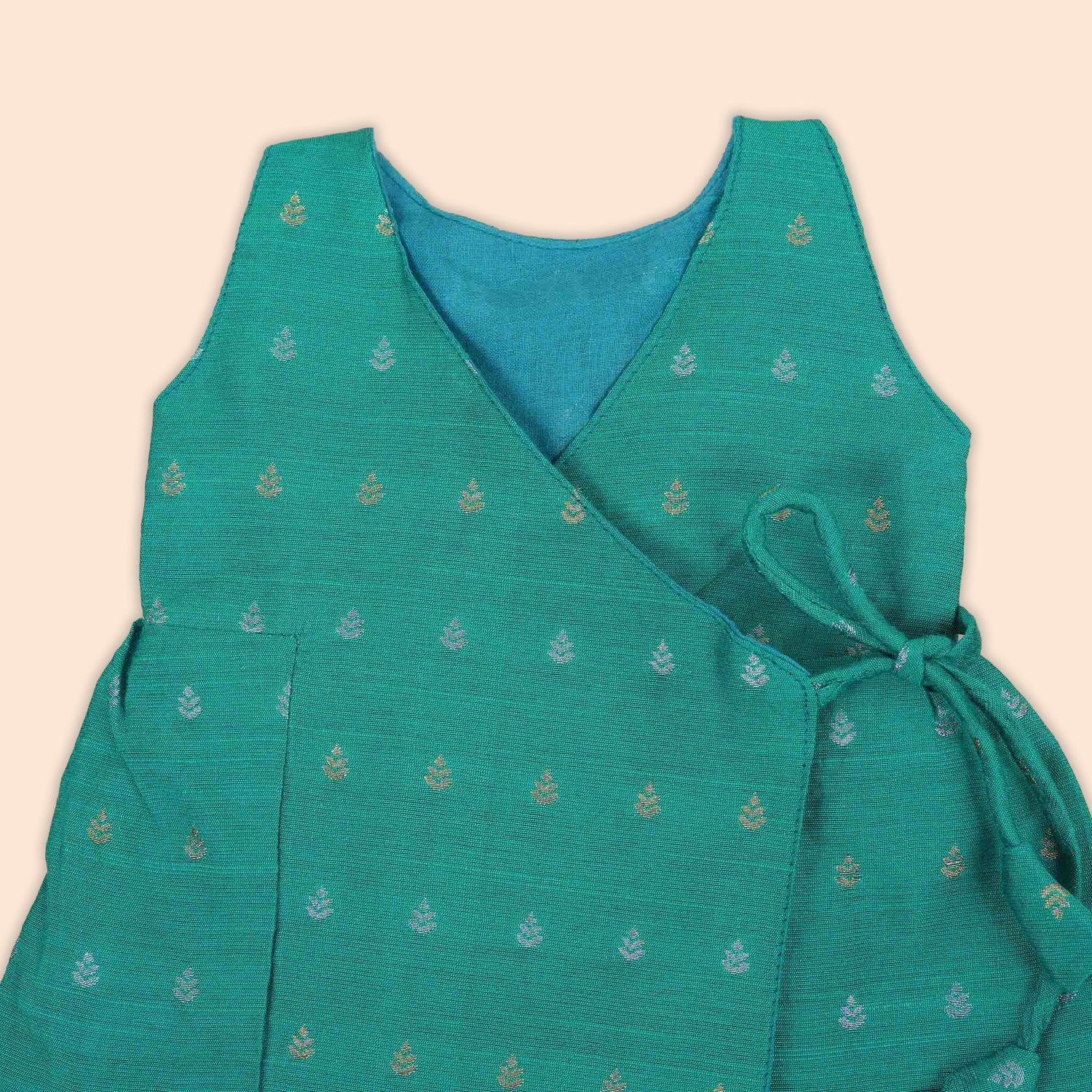Graceful Aqua Green Baby Ethnic Side Knot Leaf Frock for Girls