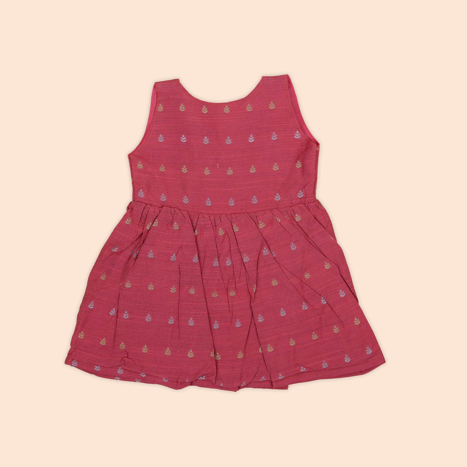 Charming Coral Red Baby Ethnic Side Knot Leaf Frock for Girls