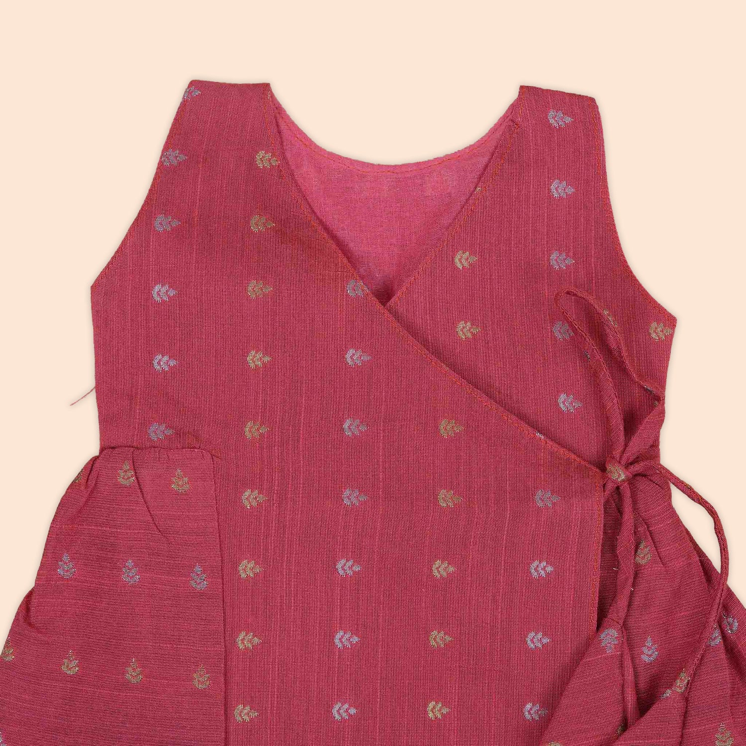 Charming Coral Red Baby Ethnic Side Knot Leaf Frock for Girls