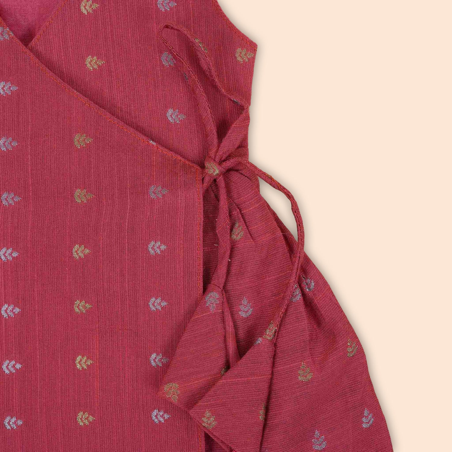 Charming Coral Red Baby Ethnic Side Knot Leaf Frock for Girls