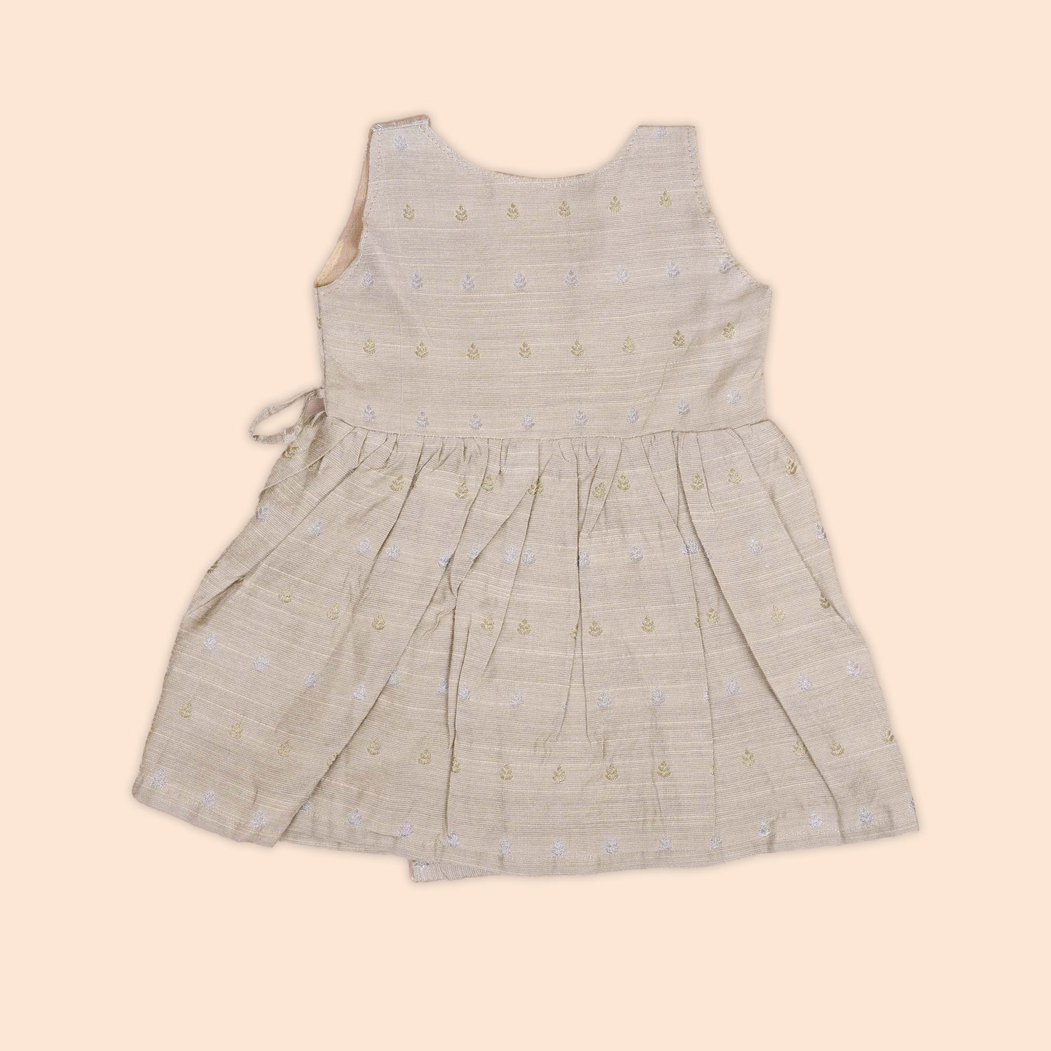 Elegant Cream Beige Baby Ethnic Side Knot Leaf Frock for Girls