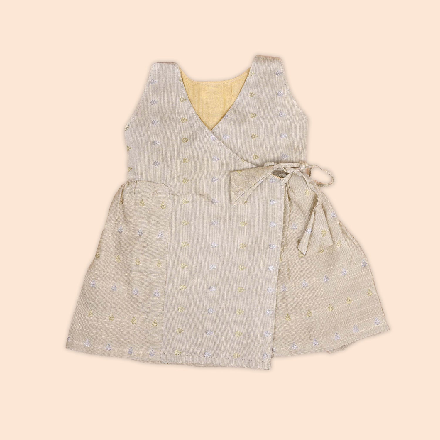 Elegant Cream Beige Baby Ethnic Side Knot Leaf Frock for Girls