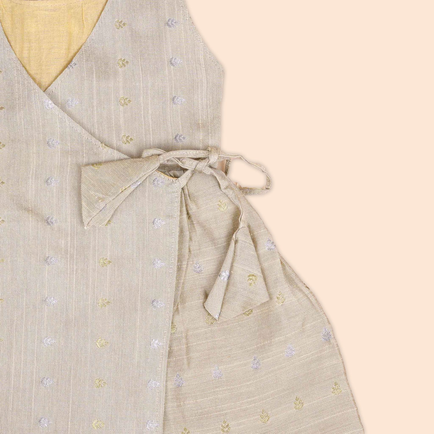 Elegant Cream Beige Baby Ethnic Side Knot Leaf Frock for Girls