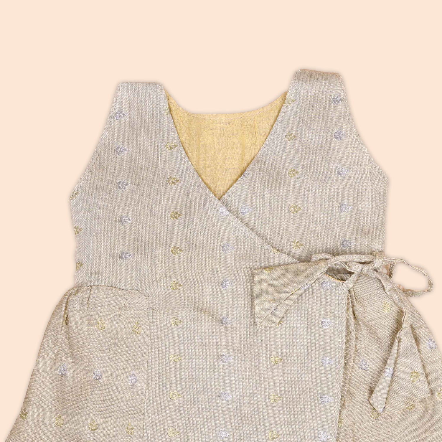 Elegant Cream Beige Baby Ethnic Side Knot Leaf Frock for Girls