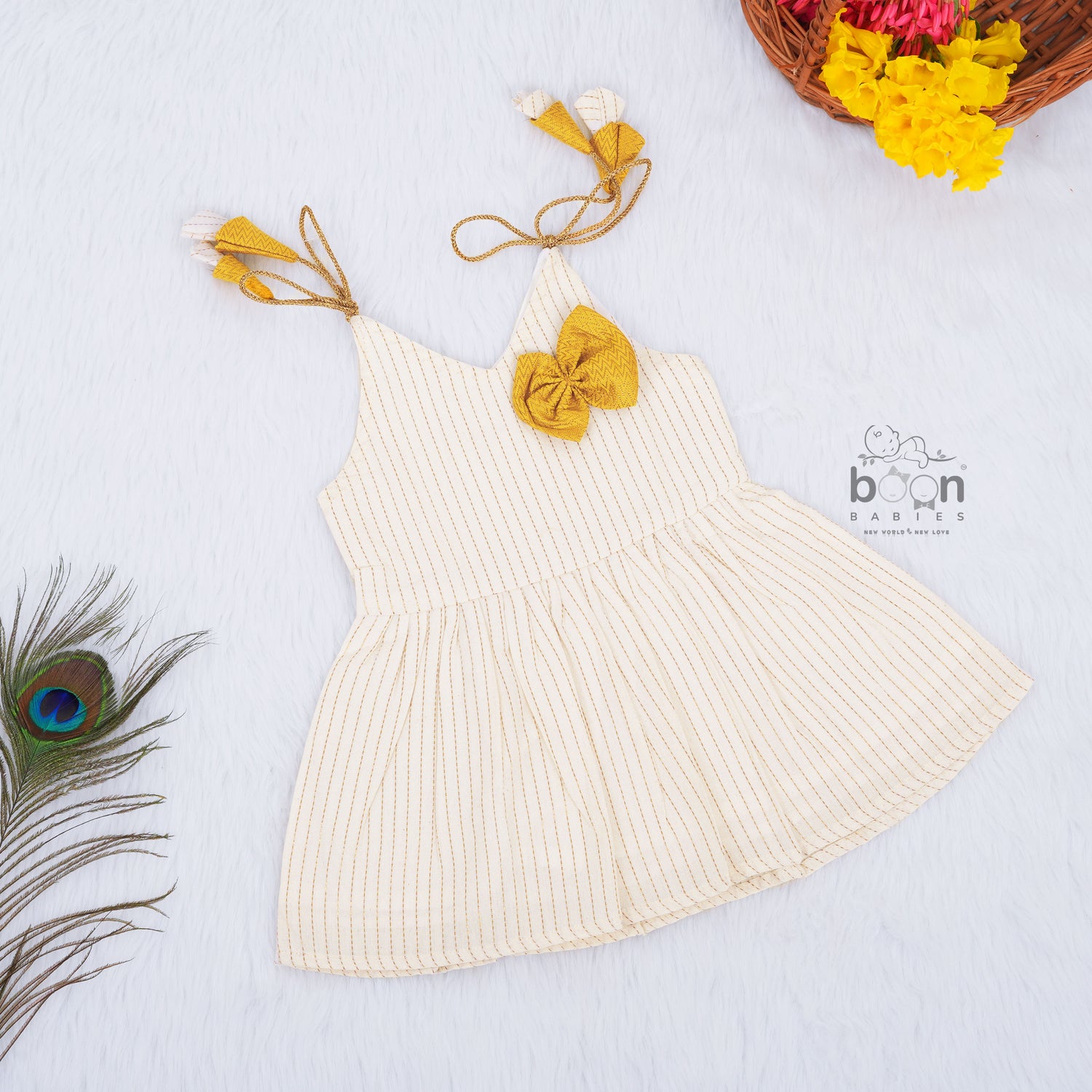 Onam Silk Knot Frock for Baby Girls with Bow Design