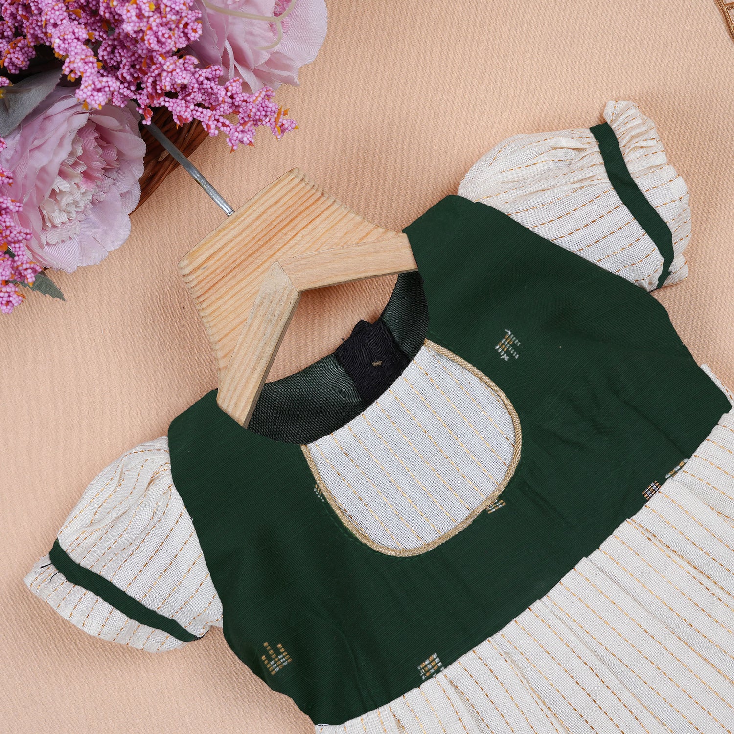 Bottle Green Silk Puff Paa Neck Frock for Baby Girls