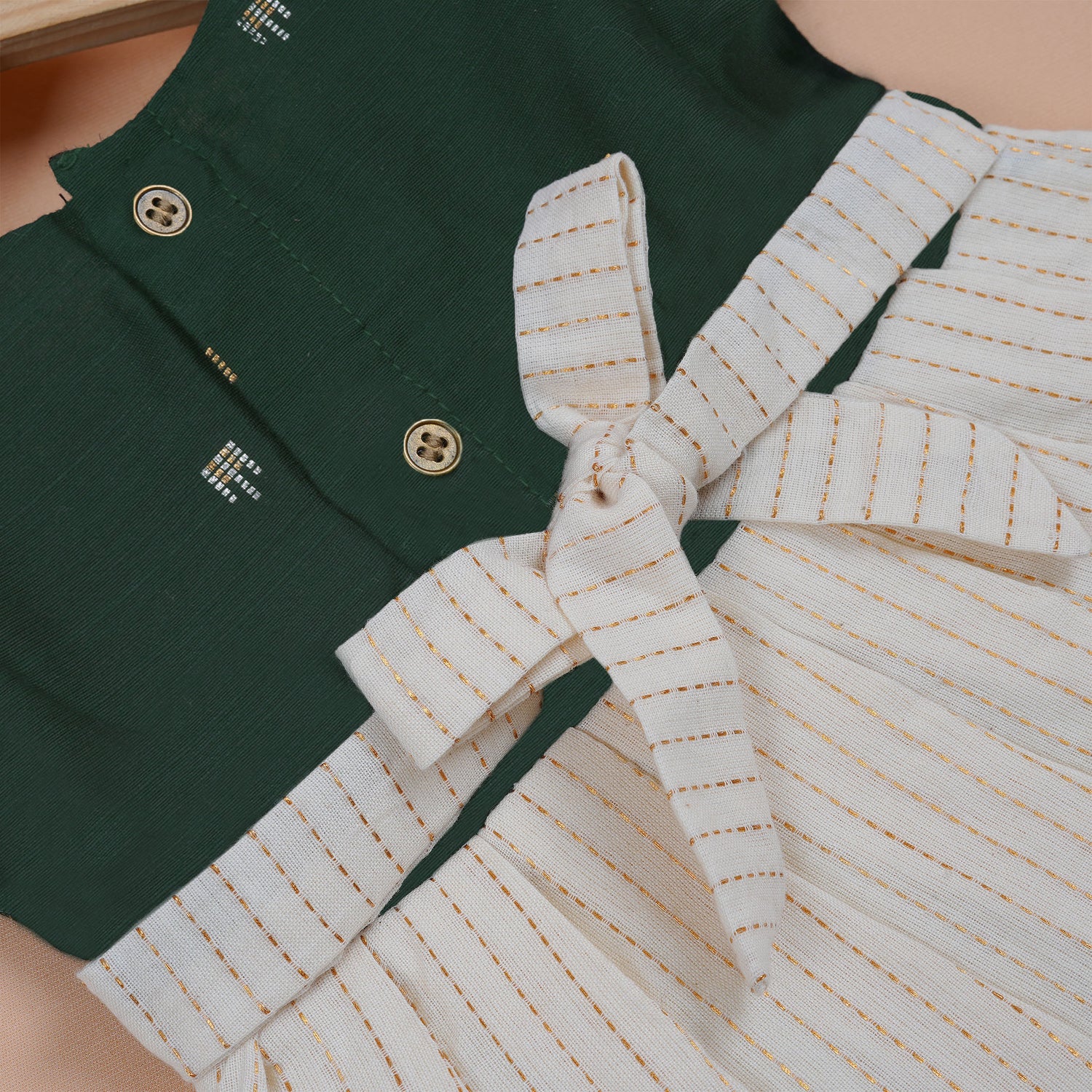 Bottle Green Silk Puff Paa Neck Frock for Baby Girls