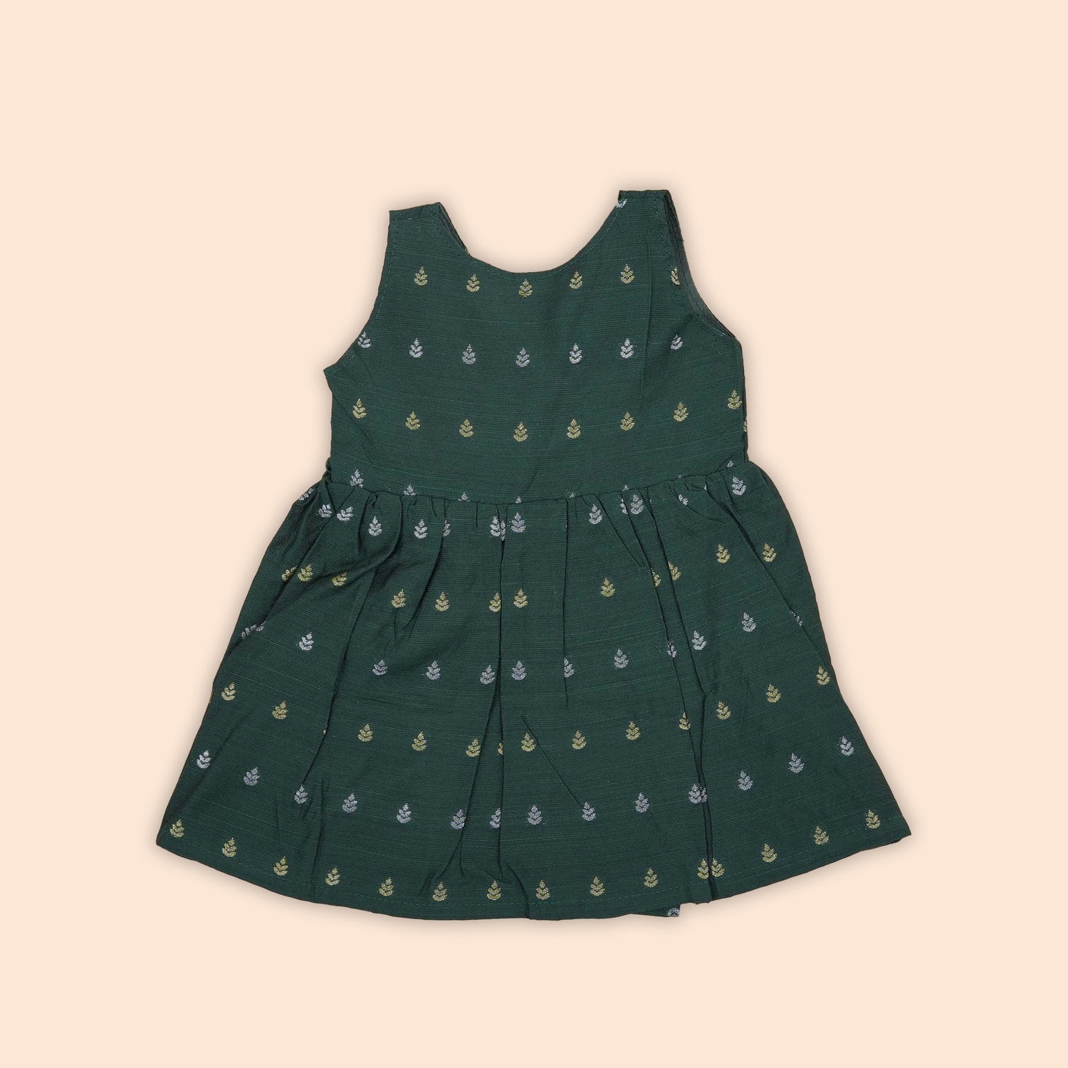 Elegant Dark Green Baby Ethnic Side Knot Leaf Frock for Girls