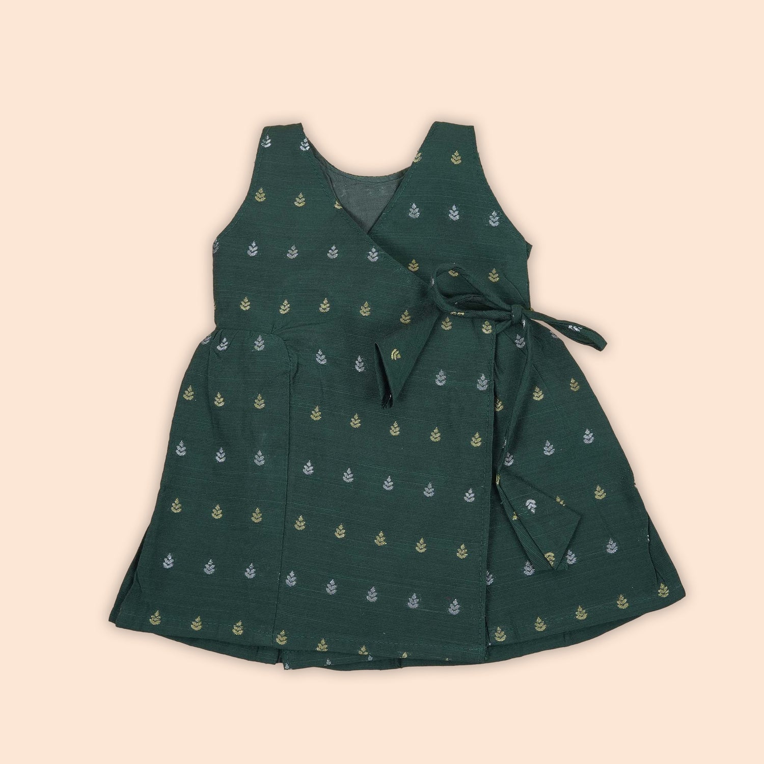 Elegant Dark Green Baby Ethnic Side Knot Leaf Frock for Girls