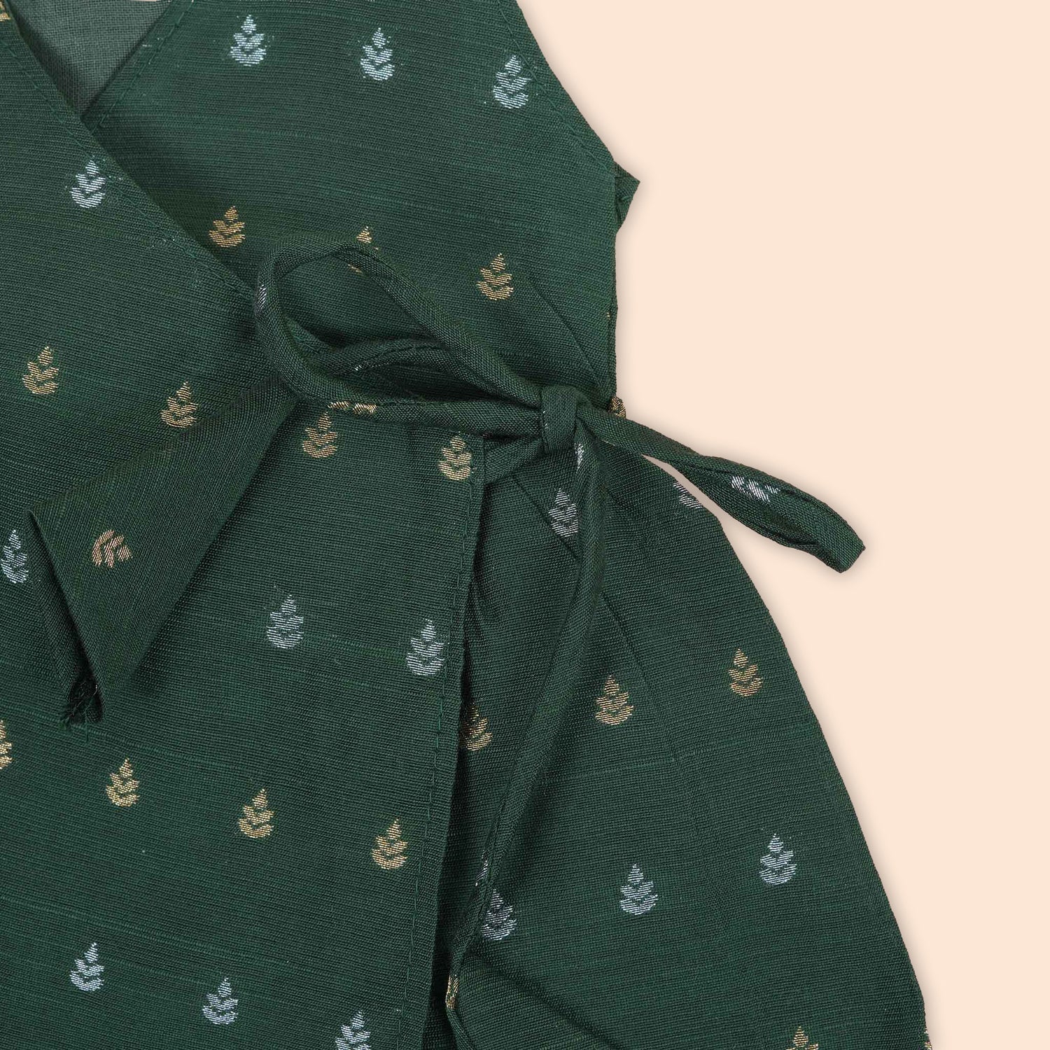 Elegant Dark Green Baby Ethnic Side Knot Leaf Frock for Girls