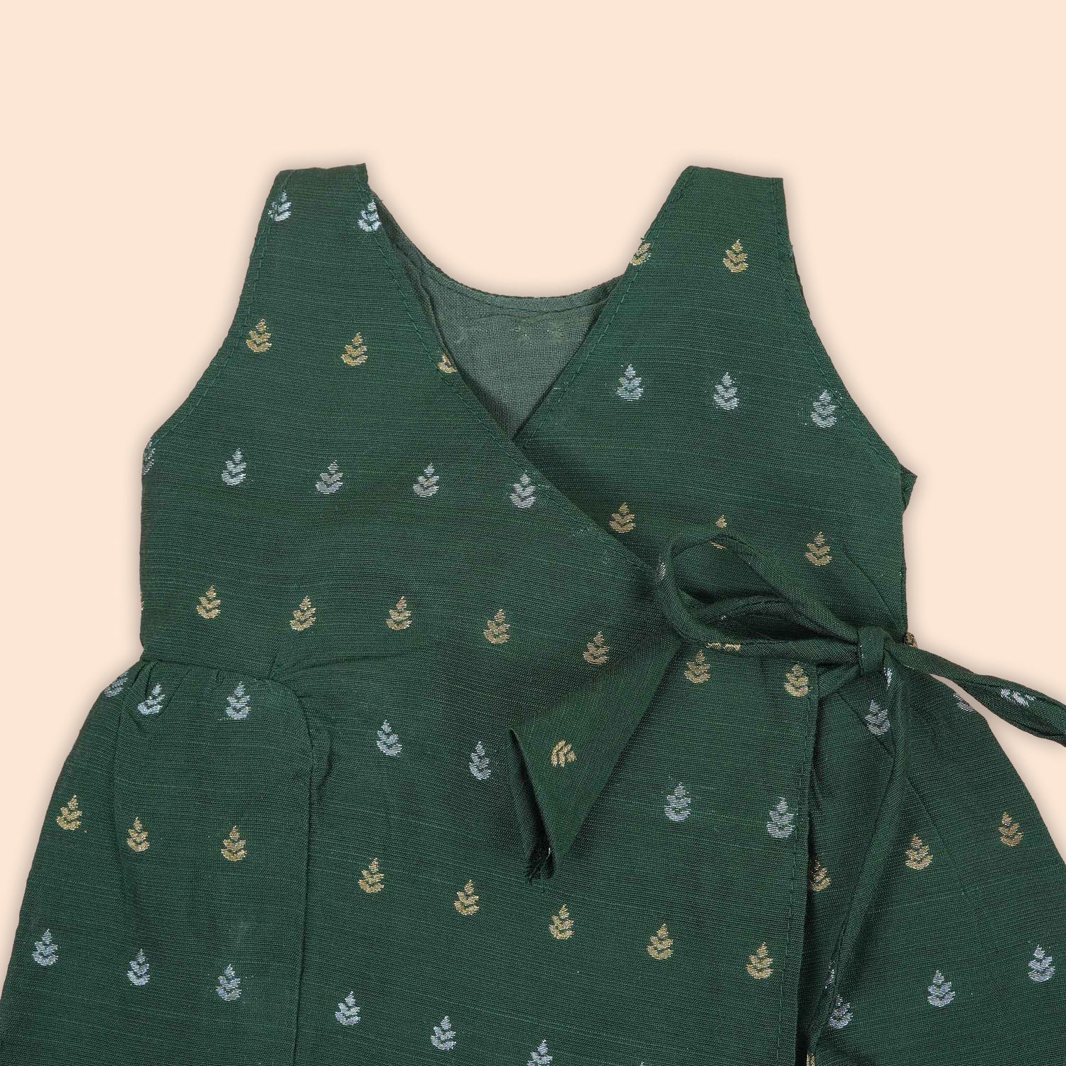 Elegant Dark Green Baby Ethnic Side Knot Leaf Frock for Girls