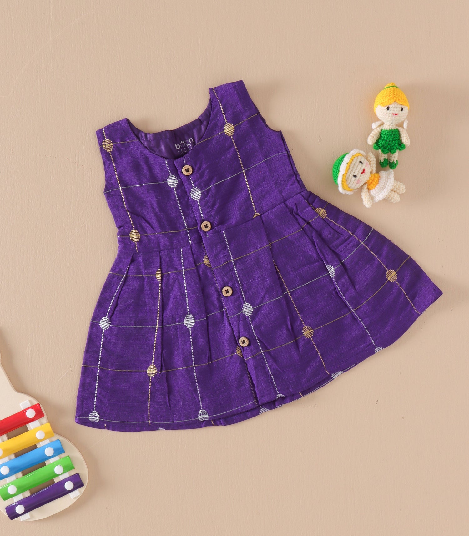 Royal Purple Ethnic Butta Sleeveless Silk Baby Frock