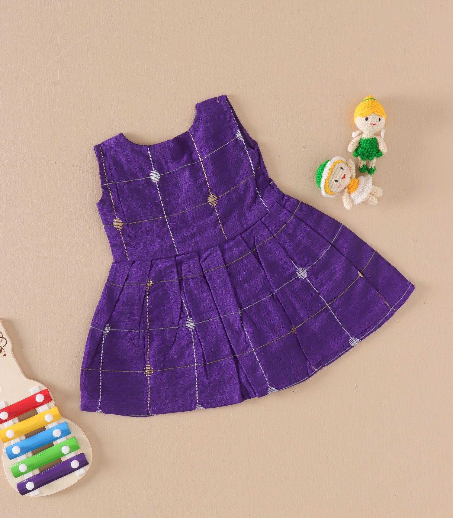 Royal Purple Ethnic Butta Sleeveless Silk Baby Frock