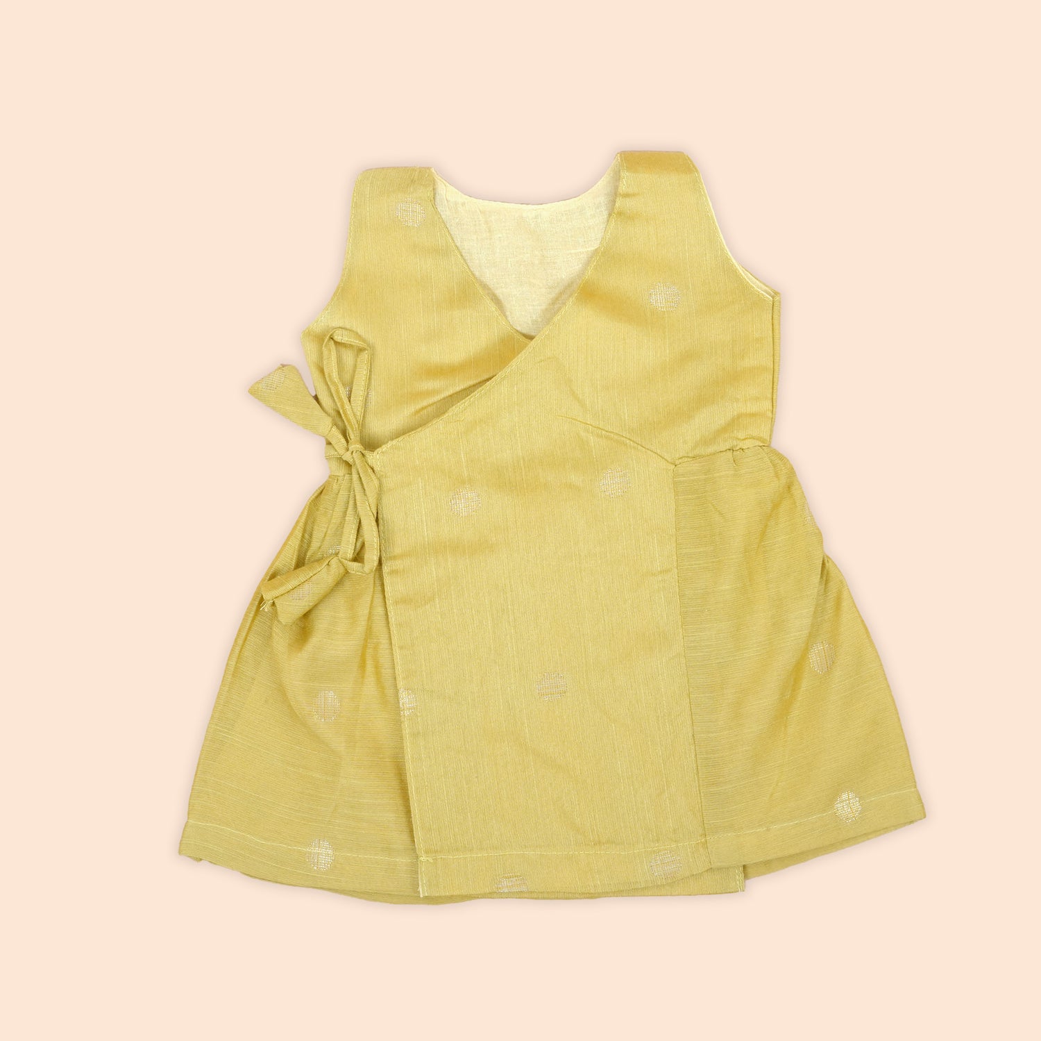 Golden Silk Baby Frock with Side Knot | Traditional Festive Wear