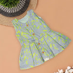 Chic Grey Gathered Frock with Playful Leaf Print Boon Babies