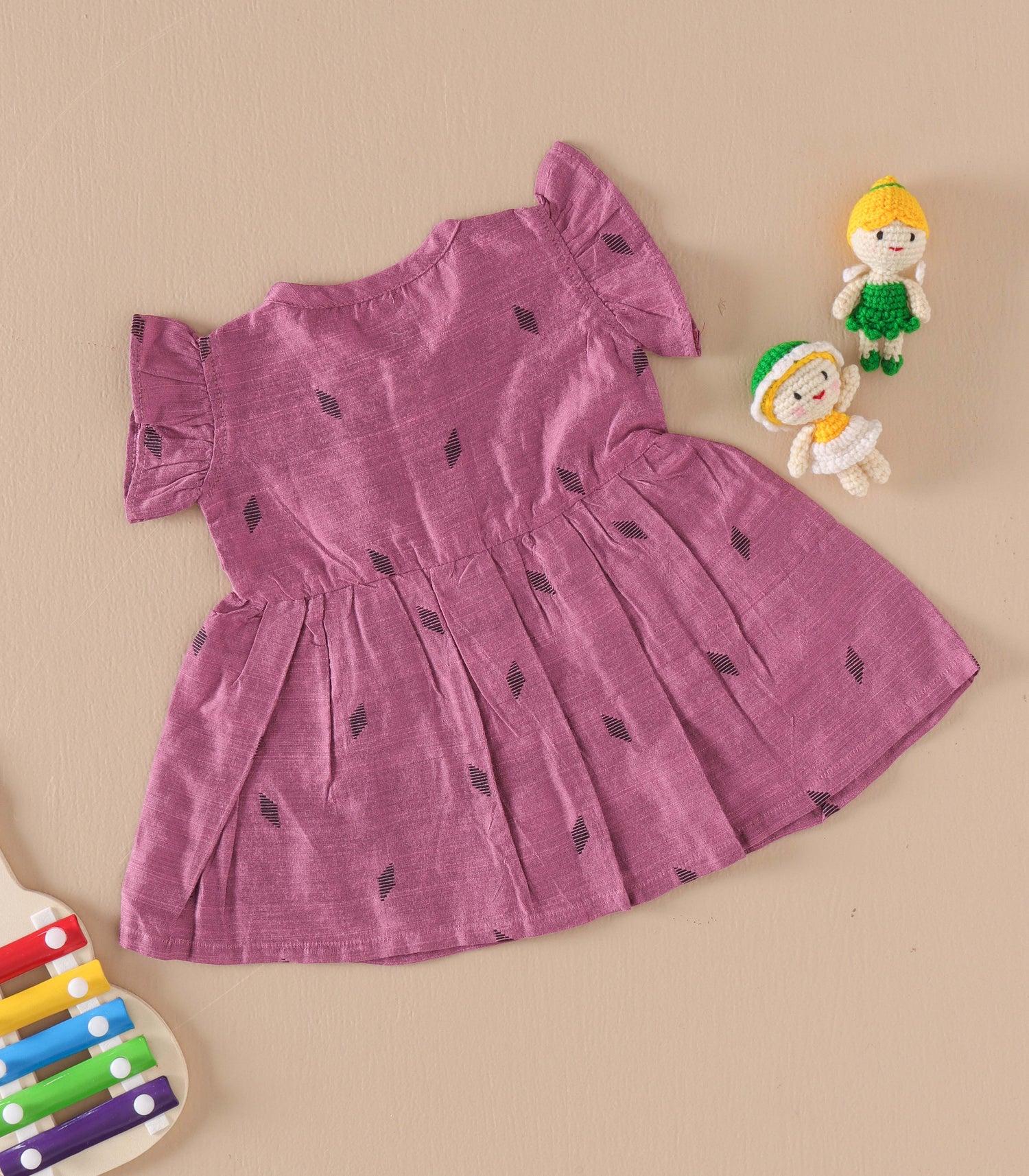 Lavender Ethnic Frill Frock with Wooden Buttons – Soft Silk Look