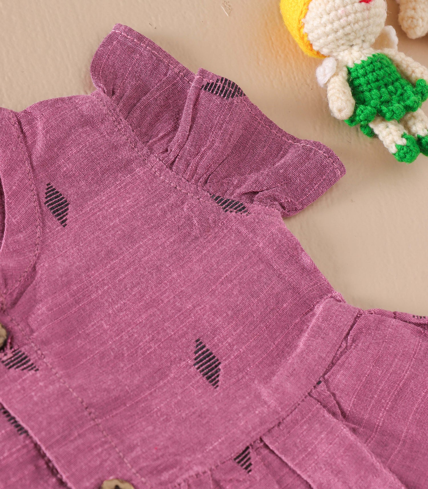 Lavender Ethnic Frill Frock with Wooden Buttons – Soft Silk Look