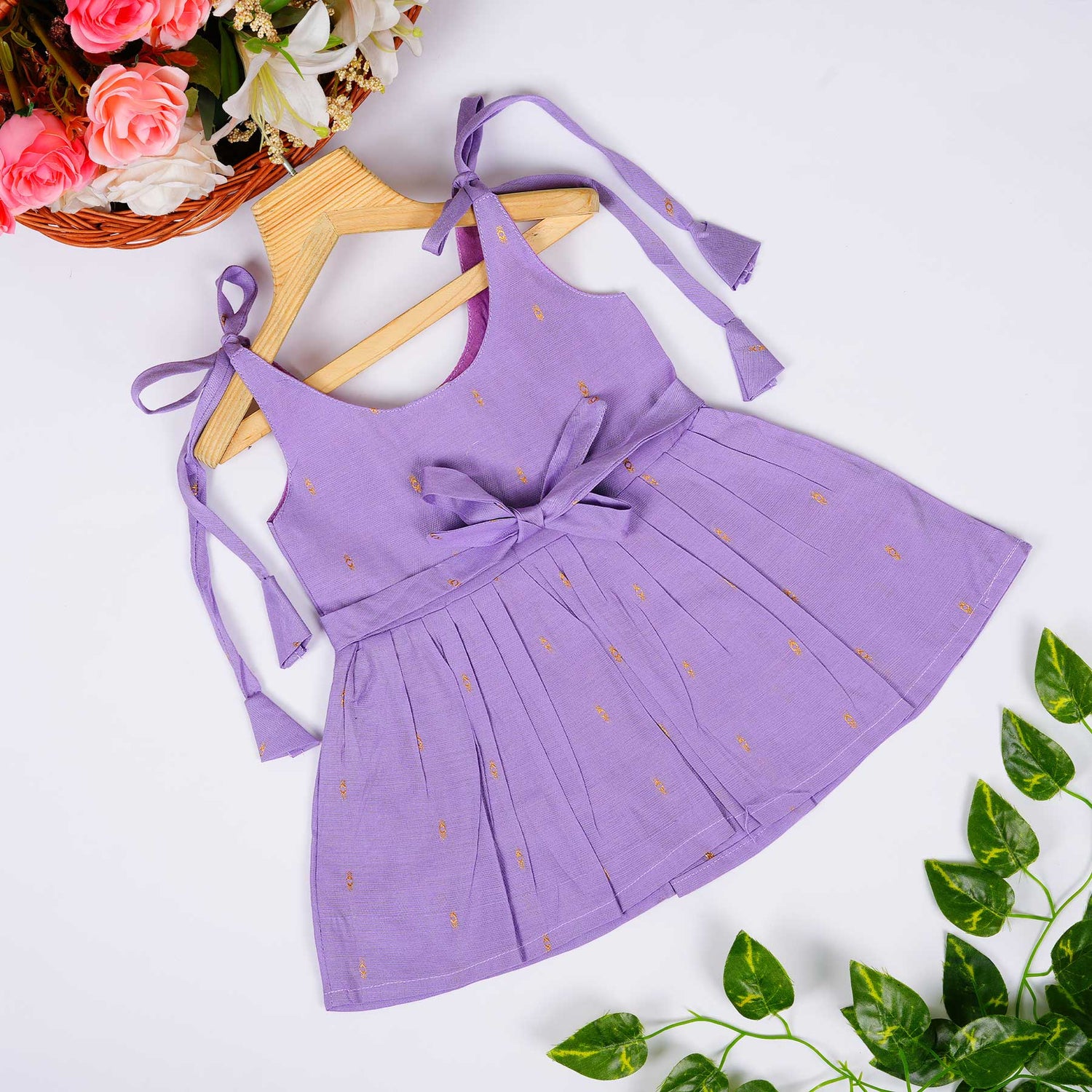 Baby Silk Knot Frock – Lavender Gathered Front Casual Wear