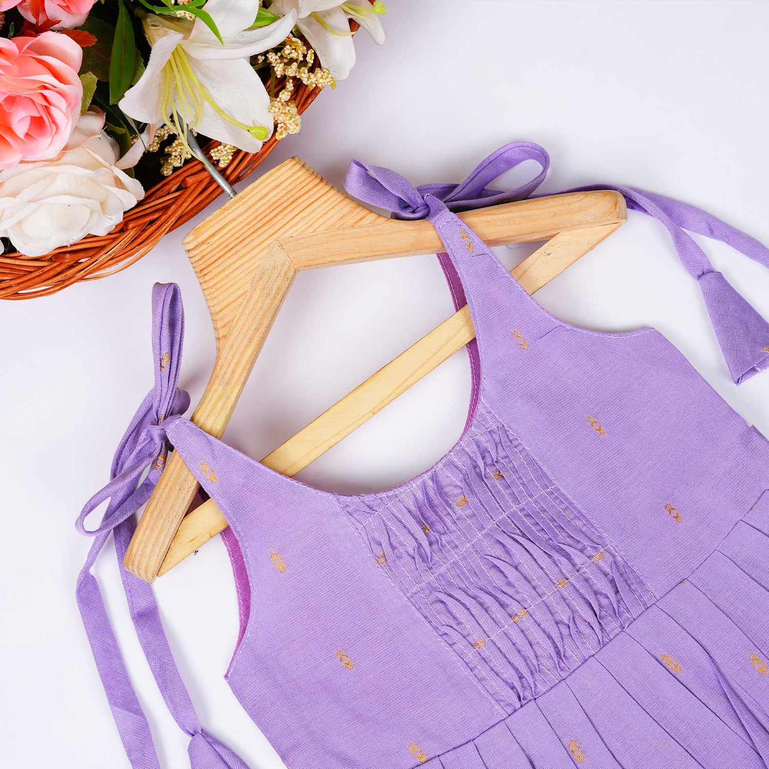 Baby Silk Knot Frock – Lavender Gathered Front Casual Wear