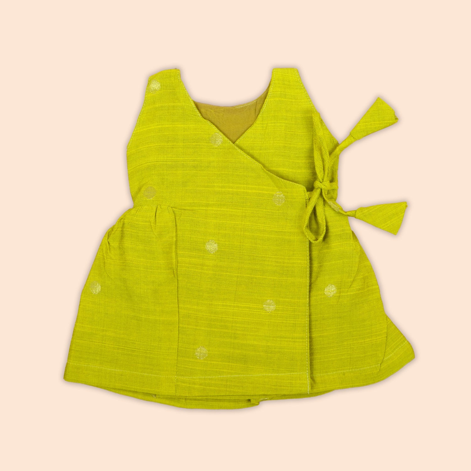 Lime Green Silk Ethnic Baby Frock with Silver Buttas