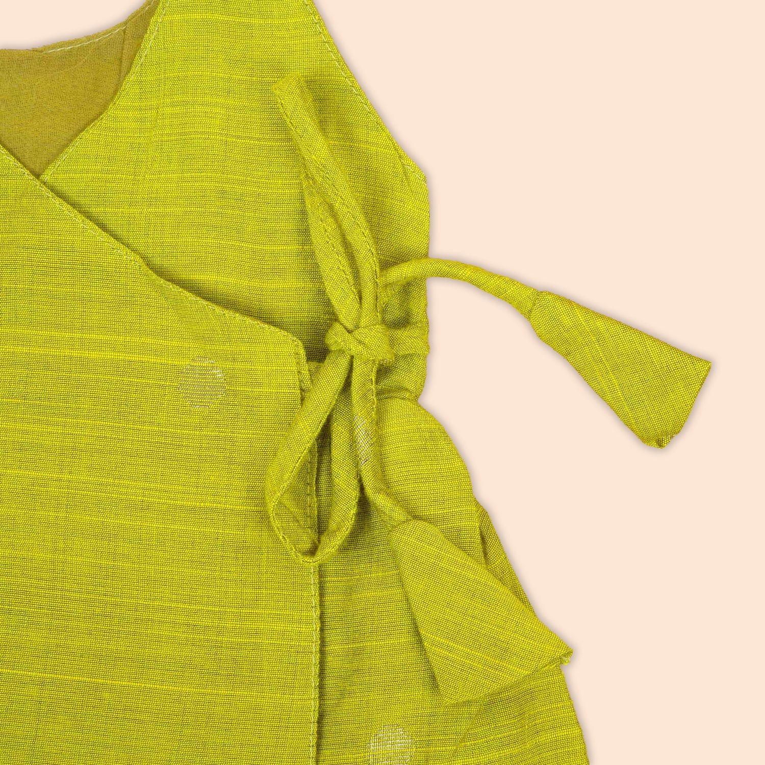 Lime Green Silk Ethnic Baby Frock with Silver Buttas