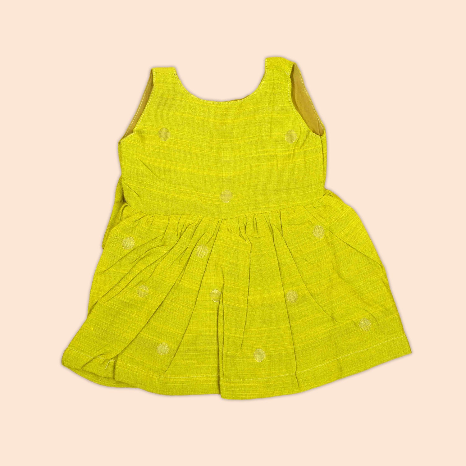 Lime Green Silk Ethnic Baby Frock with Silver Buttas