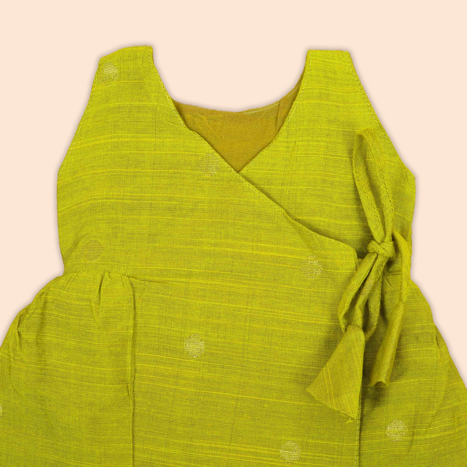 Lime Green Silk Ethnic Baby Frock with Silver Buttas