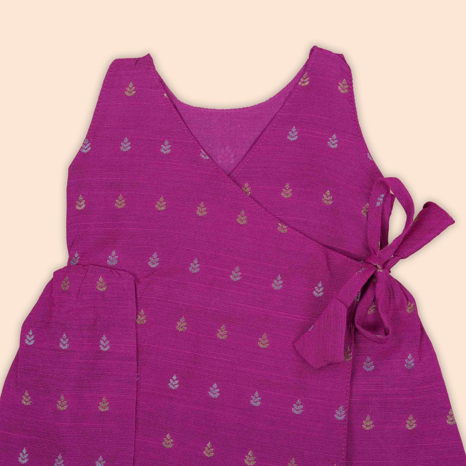 Charming Magenta Pink Baby Ethnic Side Knot Leaf Frock for Girls