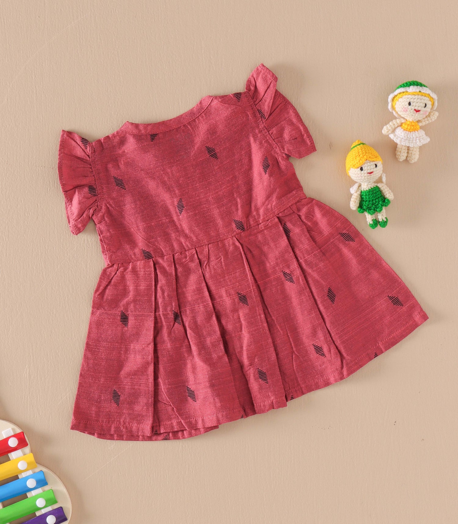 Maroon Handwoven Ethnic Frill Frock – Soft Silk Feel Ethnic Wear