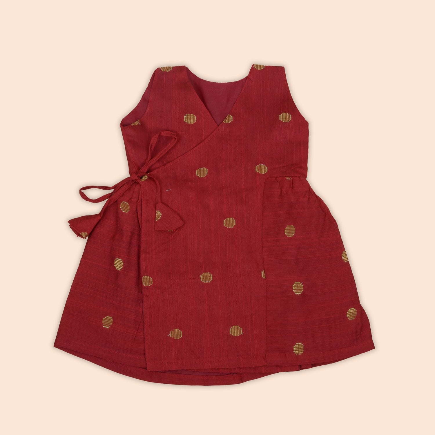 Maroon Baby Ethnic Frock in Silk with Golden Butta