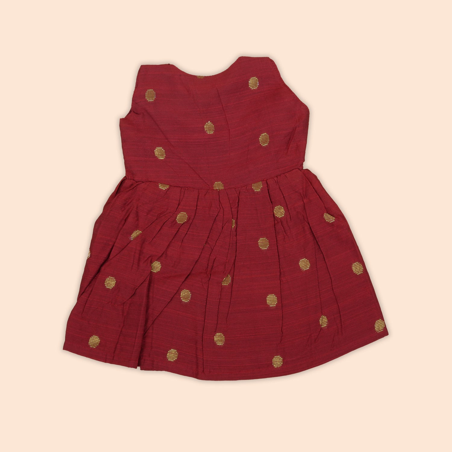 Maroon Baby Ethnic Frock in Silk with Golden Butta