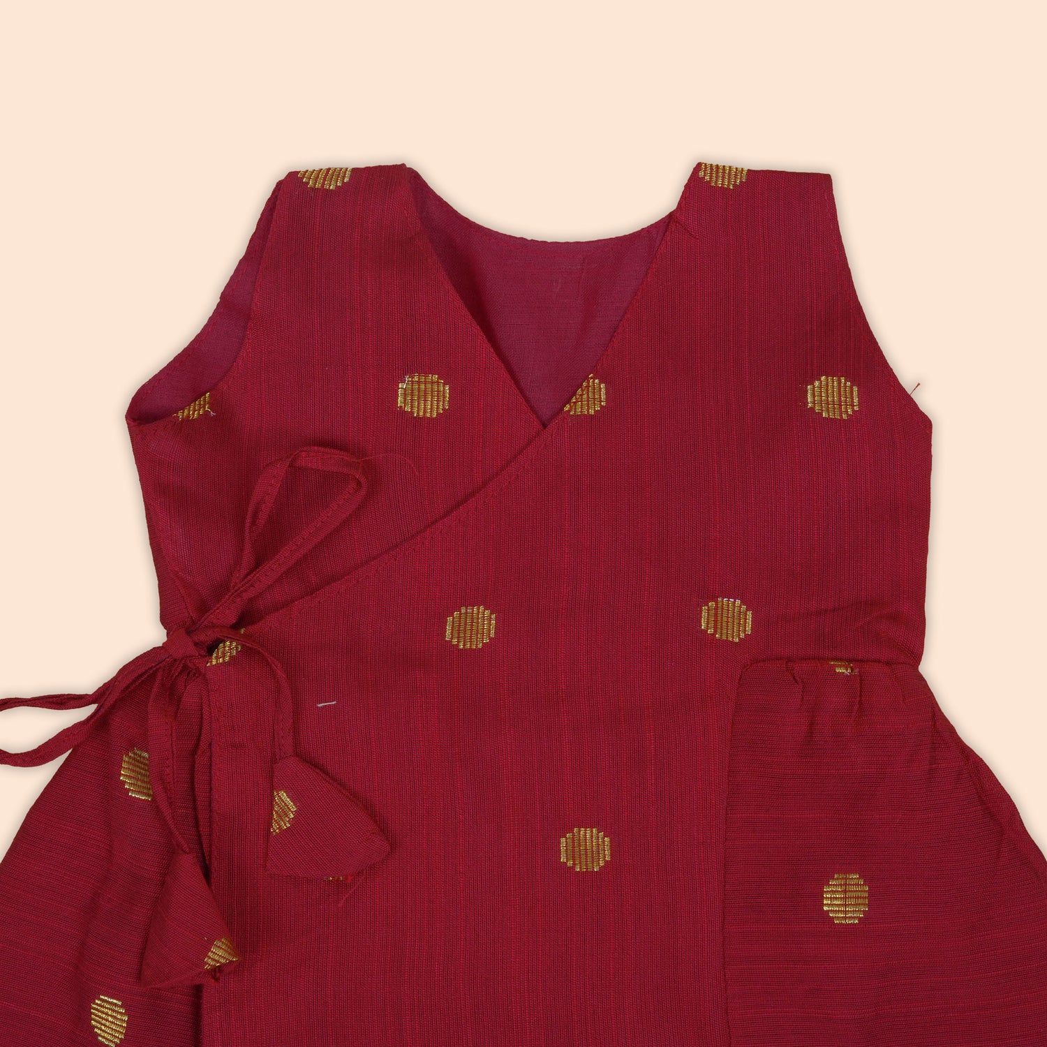 Maroon Baby Ethnic Frock in Silk with Golden Butta