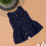 Classic Navy Blue Girl’s Frock with Wooden Button Closure Boon Babies