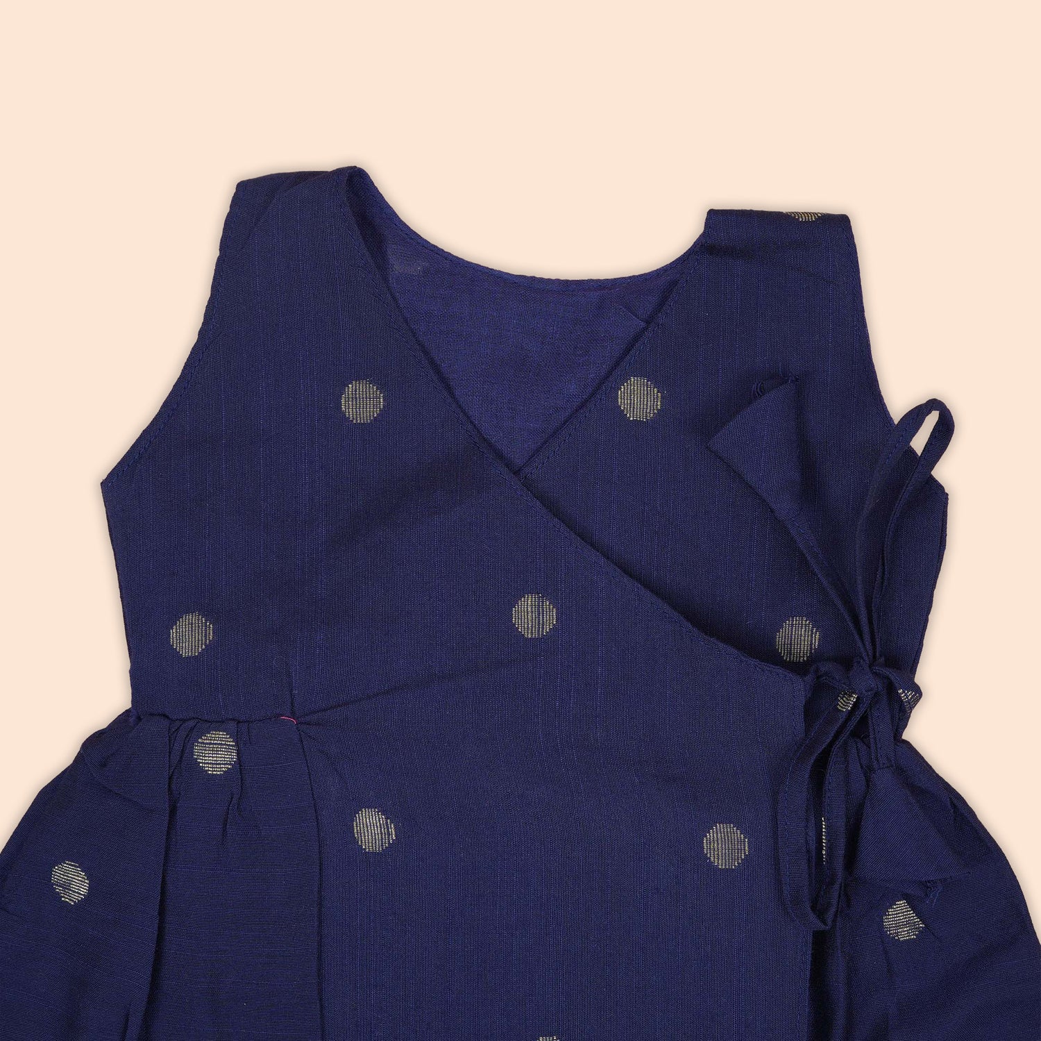 Navy Blue Side Knot Baby Ethnic Frock in Silk