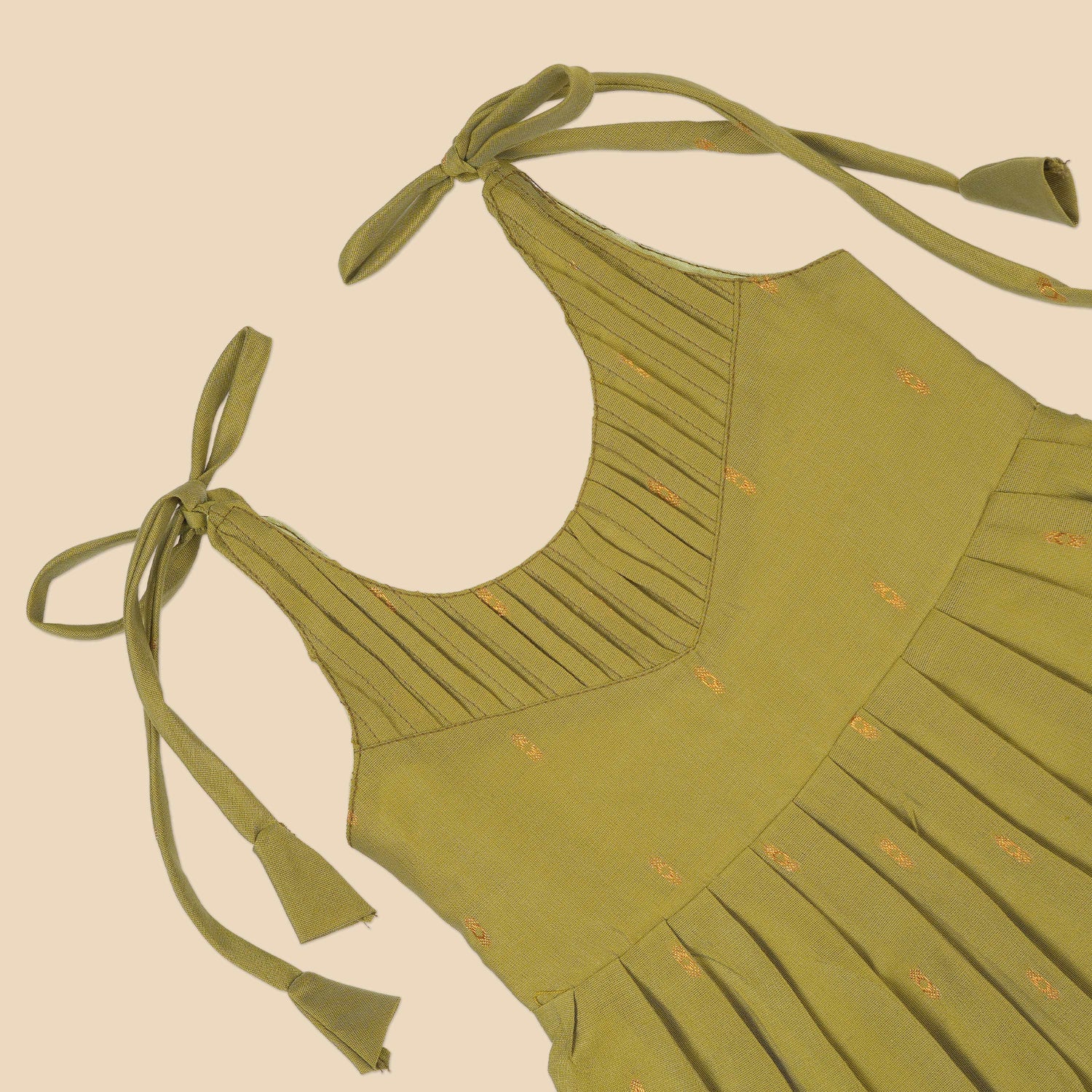 Baby Silk Knot Frock – Olive Diamond Weave Casual Look