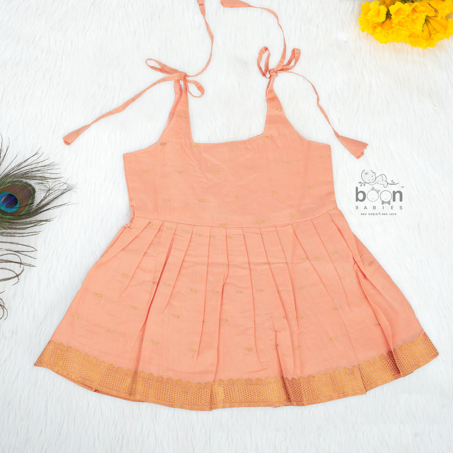 Onam Silk Knot Frock with Golden Zari Border – Baby Girls