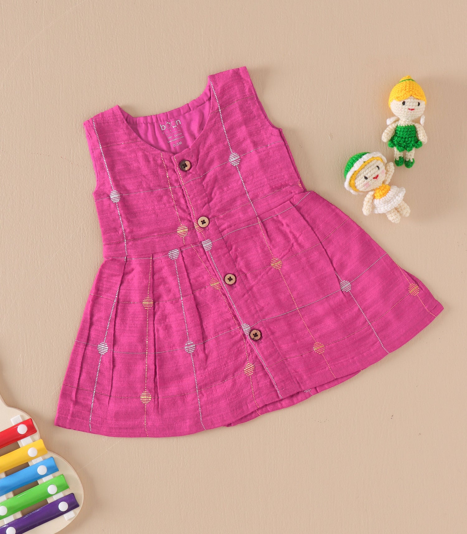 Pink Ethnic Butta Sleeveless Silk Baby Frock
