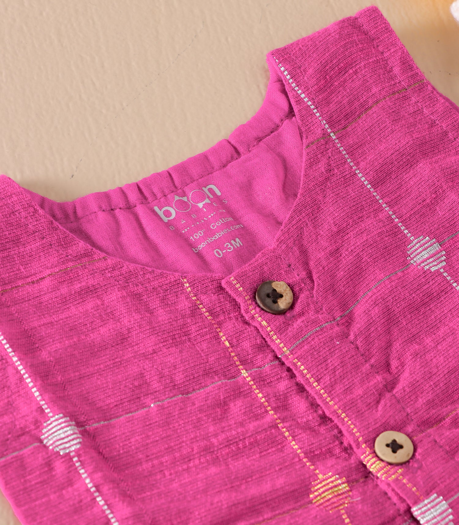 Pink Ethnic Butta Sleeveless Silk Baby Frock