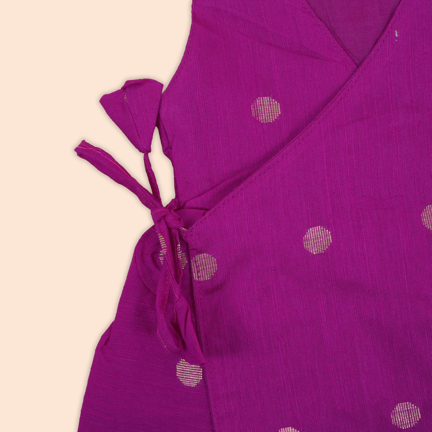 Pink Silk Baby Frock with Golden Polka | Side Knot Design