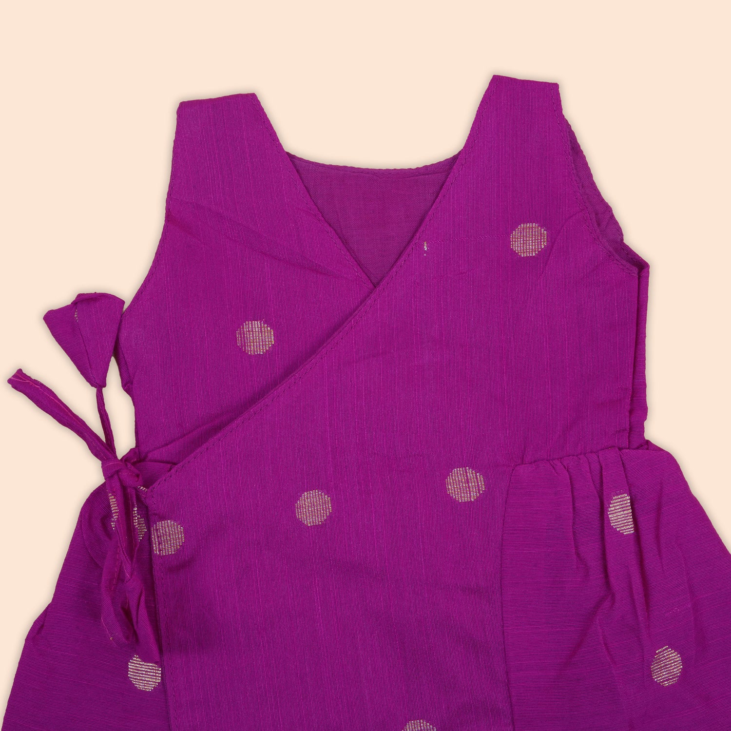 Pink Silk Baby Frock with Golden Polka | Side Knot Design