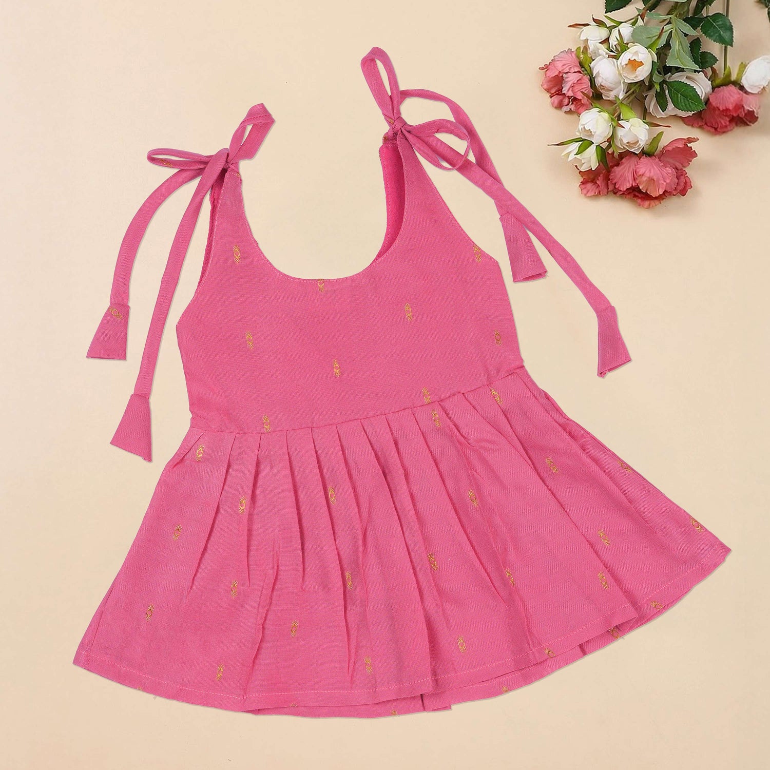 Baby Silk Knot Frock – Pink Diamond Weave Casual