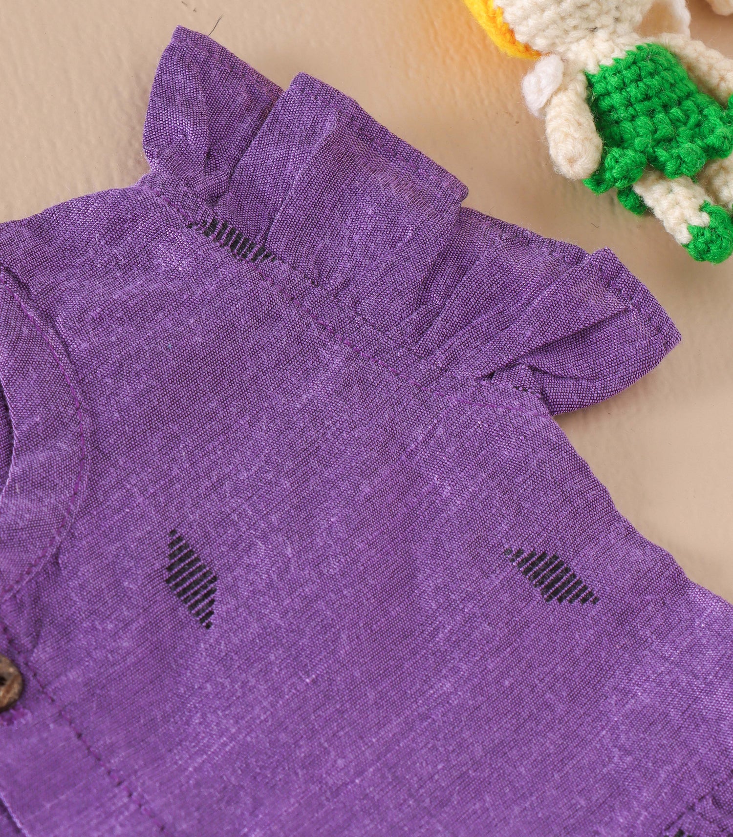 Purple Ethnic Frill Frock with Wooden Buttons – Soft Silk