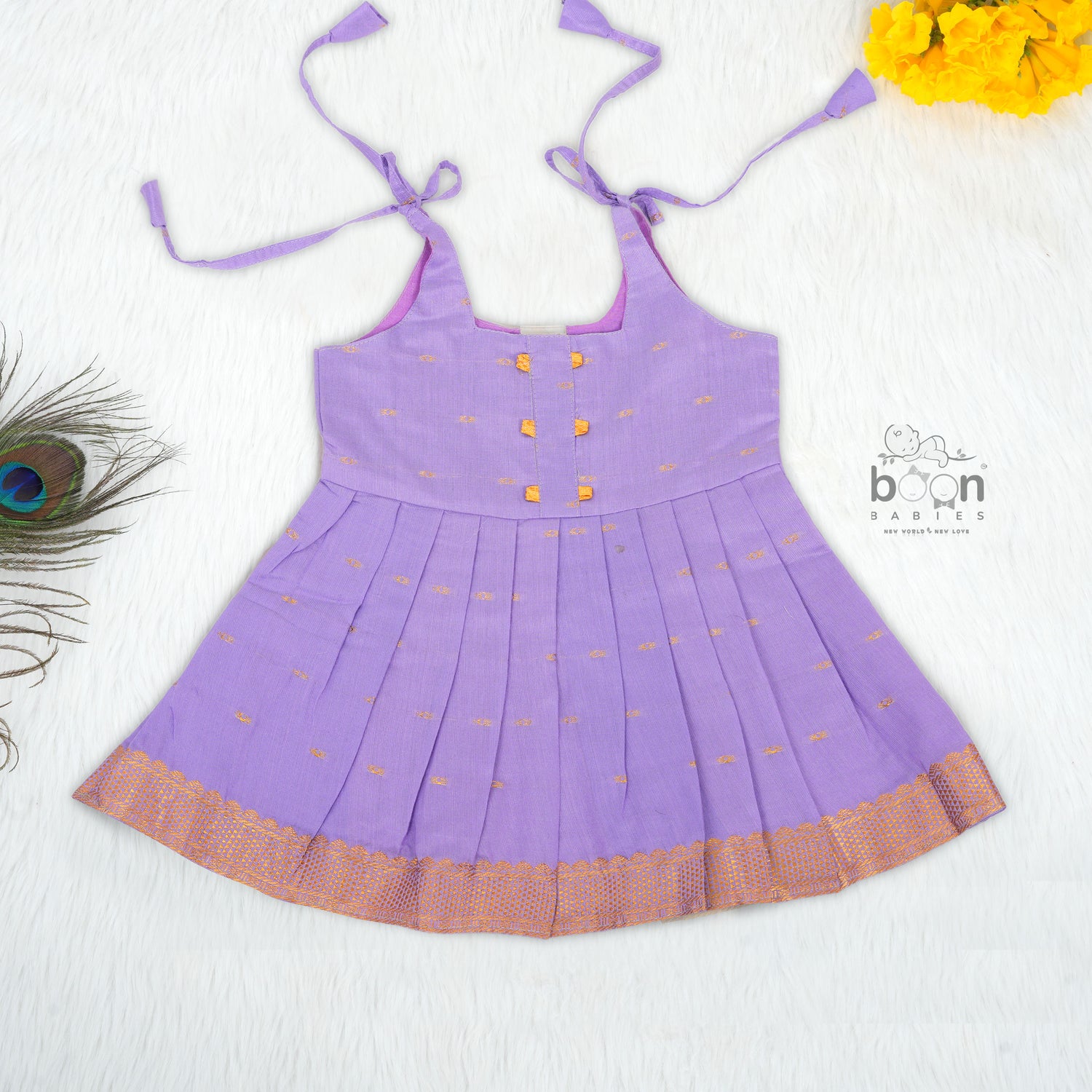 Onam Silk Knot Frock with Golden Zari Border – Baby Girls