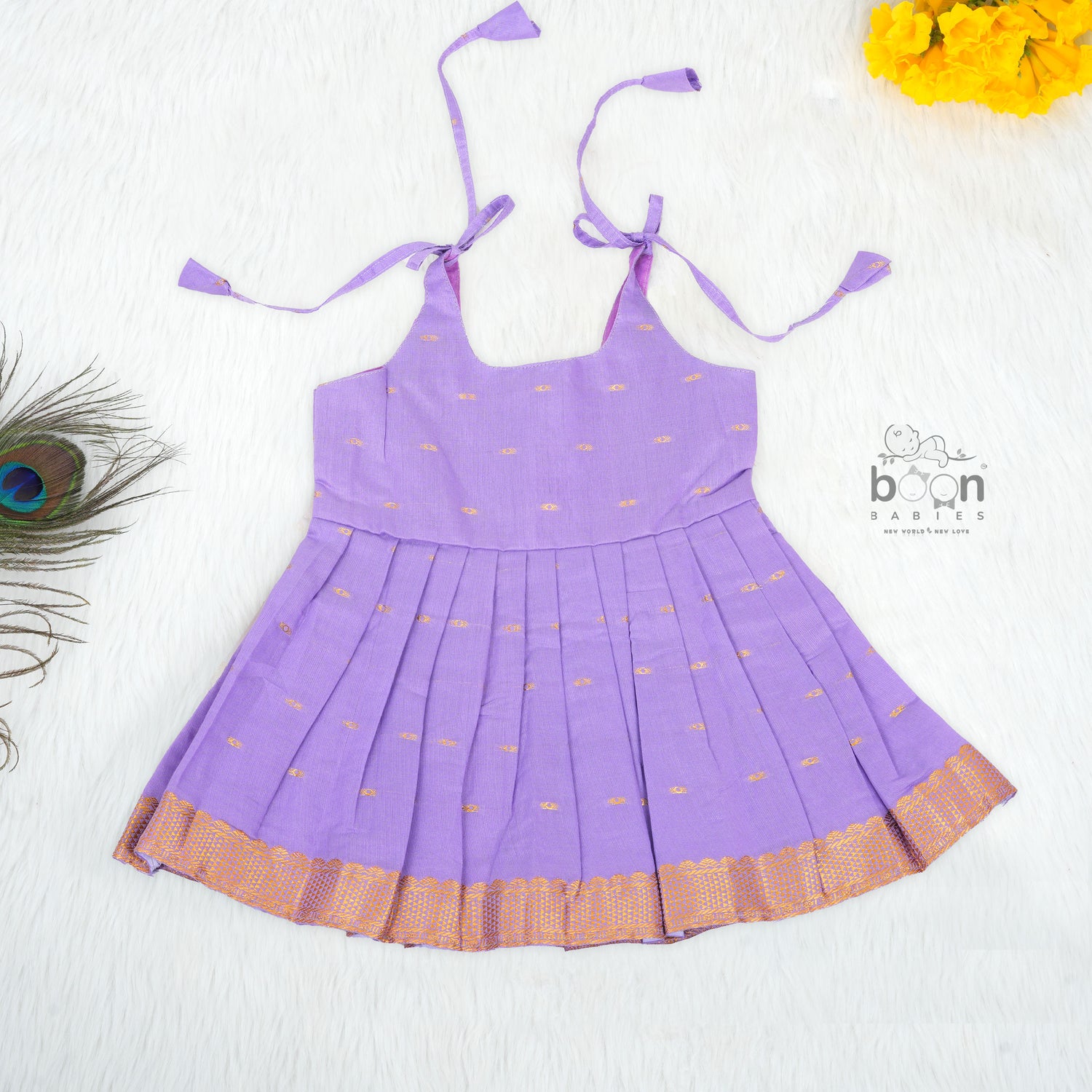 Onam Silk Knot Frock with Golden Zari Border – Baby Girls