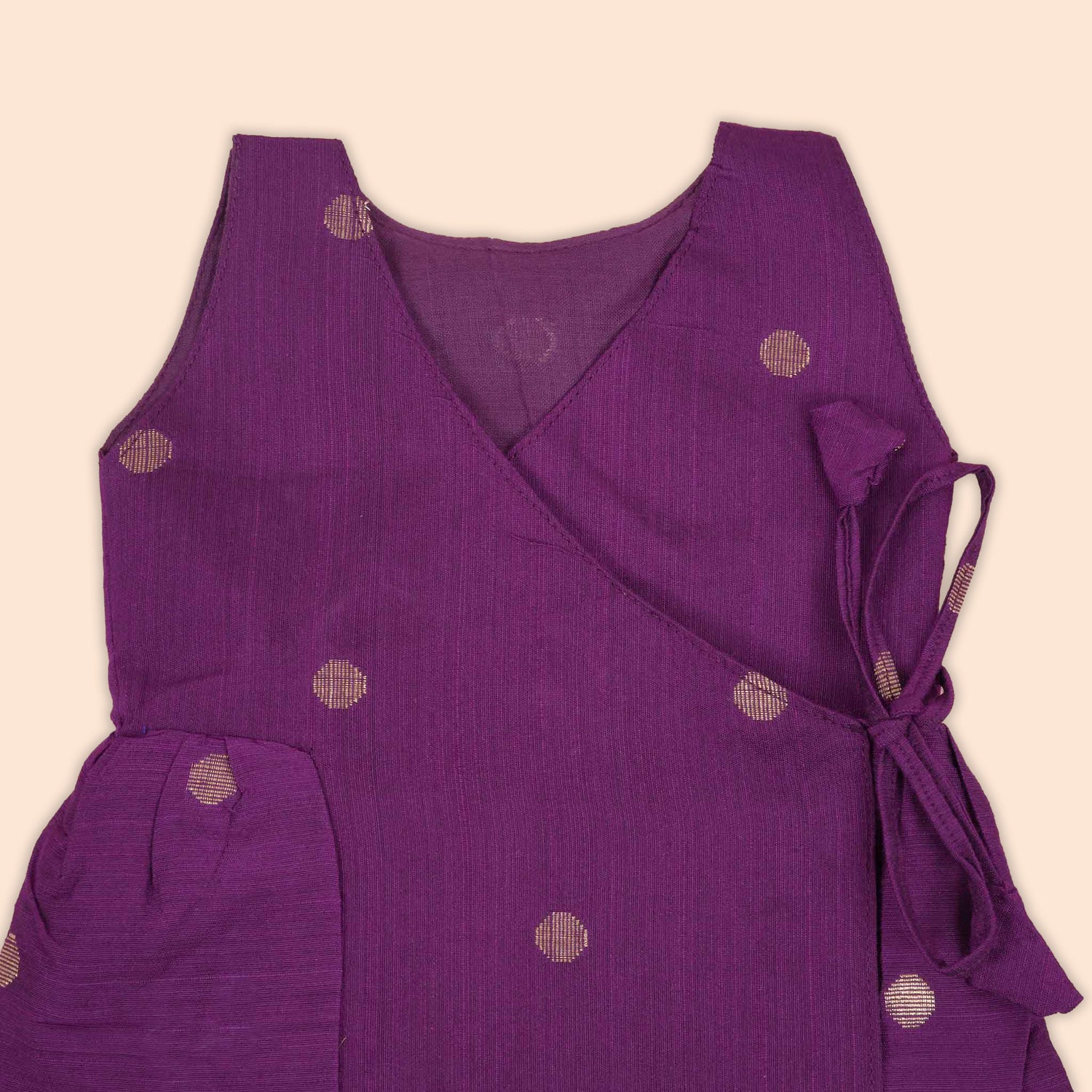 Purple Baby Ethnic Silk Frock with Gold Polka Weave
