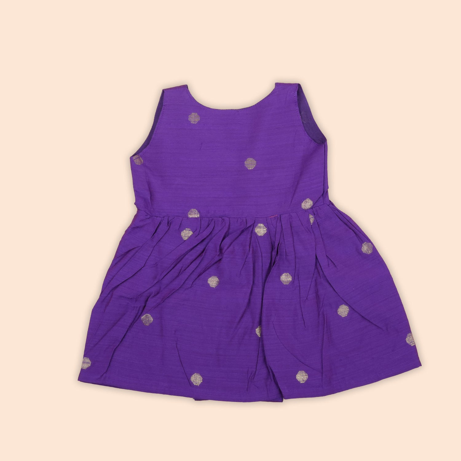 Regal Purple Baby Ethnic Frock in Silk with Gold Polka Weave